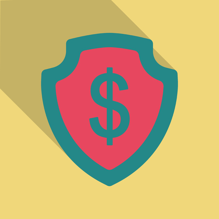 Shield with dollar symbol in flat style with shadow.のイラスト素材