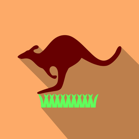 Kangaroo is running on grass. Vector in flat style with shadowのイラスト素材