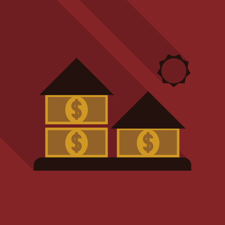 Bank in flat style illustration on red background.のイラスト素材