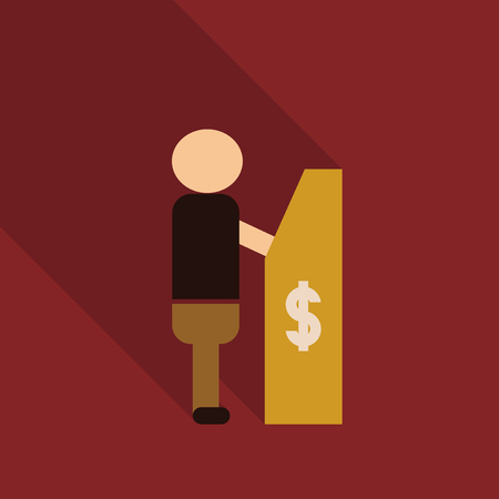 Man customer standing near atm machine and holding credit card. Flat style vector illustration isolated on background.のイラスト素材