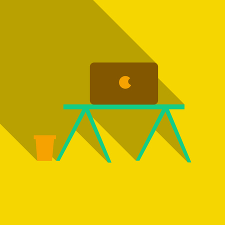 Flat design interior concept of work place with computer, laptop, to do list, working programs on monitor, organizer, vector illustration.のイラスト素材