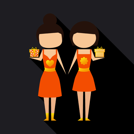 Business concept, Business woman holding a big gift box for Christmas festival. Vector illustration.のイラスト素材