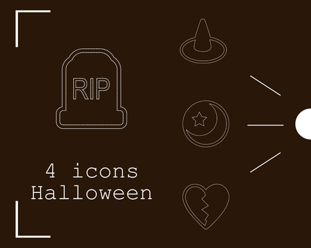 Collection of 4 halloween icons. Vector illustration in thin line styleのイラスト素材