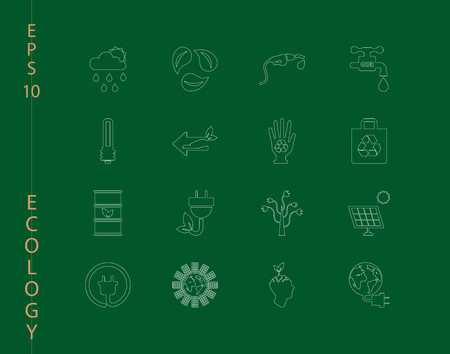 Green, Ecology and environment icon set in vector format. 16 icons in thin line setsのイラスト素材