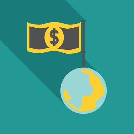 Globe with flag icon isolated on a teal background.のイラスト素材