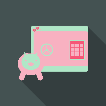 A box safe money security bag money dollar outline with safe pigのイラスト素材
