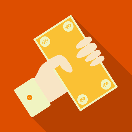 Businessman has money in flat style with shadow. hand hold paper bill.のイラスト素材