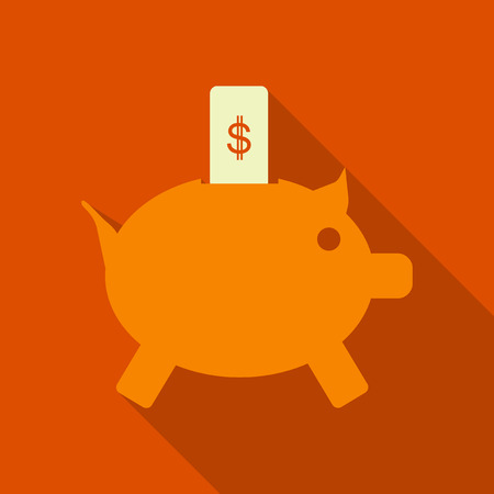 Piggy bank icon flat design with long shadowsのイラスト素材