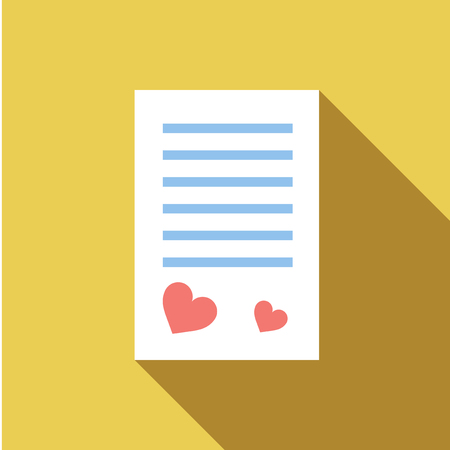 Blank paper with red heart. Free space for your writing or advertising. St. Valentines Day. Greeting card. Vector illustration on a white backgroundのイラスト素材