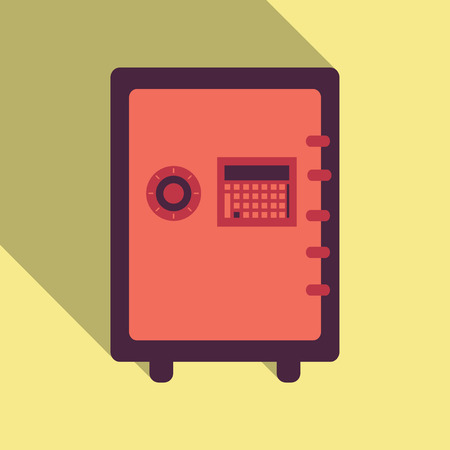 Metal bank safe vector icon in a flat style. Closed safe isolated on a colored background. Concept of the icon safe shadow at the bottom. Simple illustration of the safe.のイラスト素材