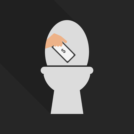 Lots of dollar bills going down the toilet in flat style with shadowのイラスト素材
