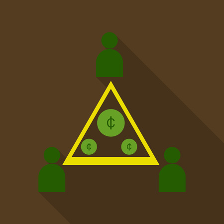 Flat isometric businessman on top of coin pyramid. People bring and give coins to the business vector illustration. Financial Pyramidのイラスト素材