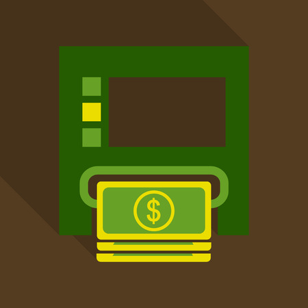 Payment through ATM, withdrawal of money via terminal. Simple, flat style. Graphic vector illustration.のイラスト素材