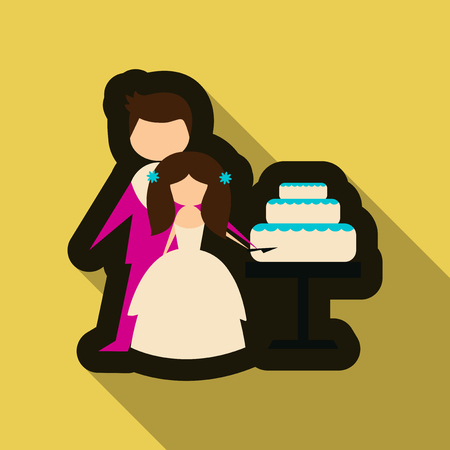 Newlyweds cut wedding cakeのイラスト素材
