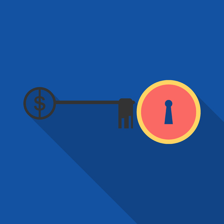 Lock with key flat vector icon. Sign dollar on keyのイラスト素材