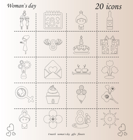 I love you, 20 doddle icon in set for Women's day.のイラスト素材