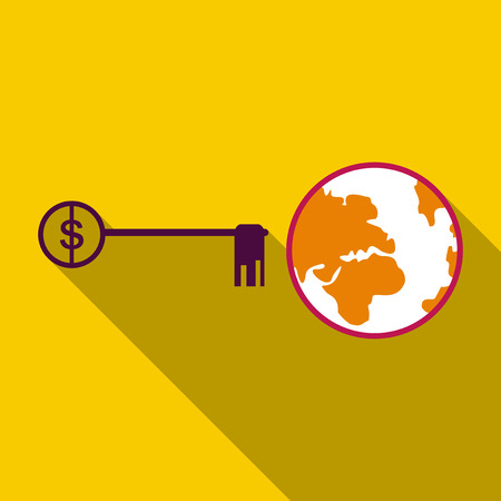 world and key on background in flat style with long shadowのイラスト素材