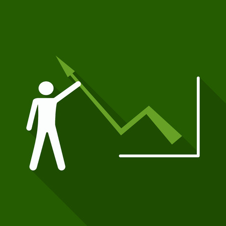 Man holds schedule chart on table vector. Economic visualization information, business report graph illustrationのイラスト素材