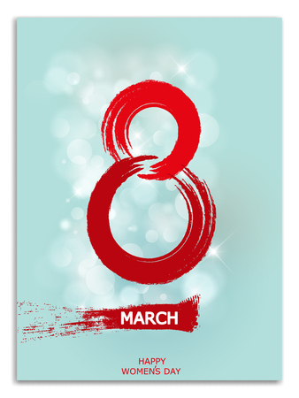 8 March greeting card, International Womens Day. Abstract watercolor number eight and colorful blots, isolated on blue background.のイラスト素材