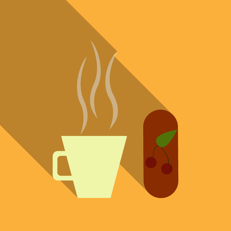 coffee with berries isolated on orange background with long shadow Vector illustration.のイラスト素材
