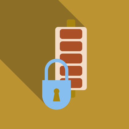 Full charged battery with lock cartoon style illustration.のイラスト素材