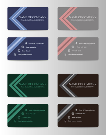 Set of personal horisontal id cards with identification elements, photo, phone, email and GPS location informationのイラスト素材