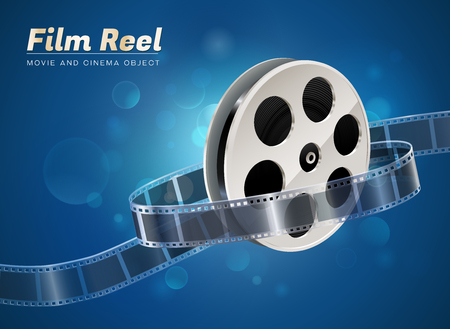 film reel cinema movie theater object on bokeh backgroundのイラスト素材
