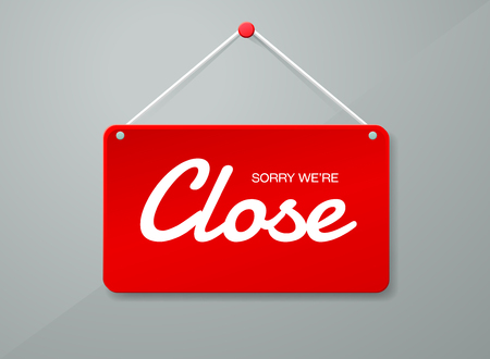 Vector close door sign. Label with text in flat style. Vector illustration,open sign,plateのイラスト素材