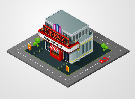 Isometric cinema, isometric theater, buildingのイラスト素材