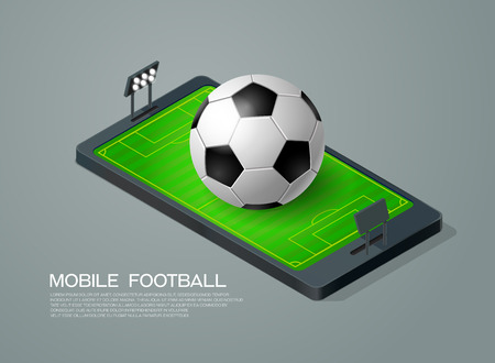 mobile phone isometric and soccer football liveのイラスト素材