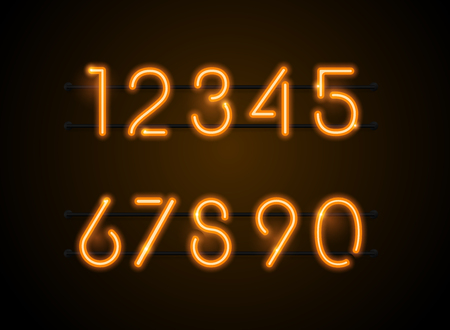 Neon Light sign Alphabet Vector Font. Type letters, Neon tube background. Glowing Neon Bar Alphabet. Realistic styleのイラスト素材