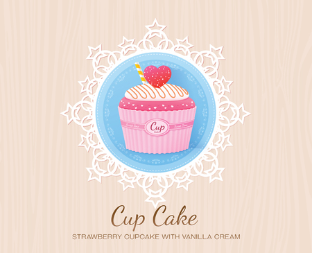 strawberry cupcake with vanilla creamのイラスト素材