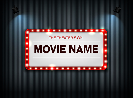 Theater sign on curtain and spot light background.のイラスト素材