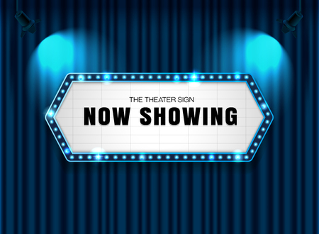 theater sign on curtain with spotlight vector illustrationのイラスト素材