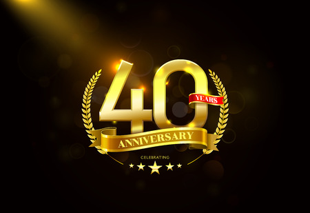 40 Years Anniversary with laurel wreath Golden Ribbon vector illustrationのイラスト素材
