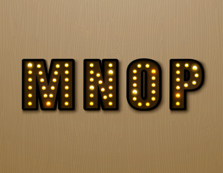 Bulb light font letters on wood pattern illustrationのイラスト素材