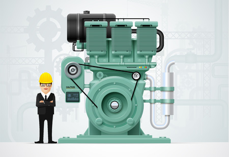 Industrial engine machinery factory engineering construction equipment vector illustration.のイラスト素材