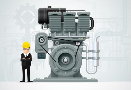 Industrial engine machinery factory engineering construction equipment vector illustrationのイラスト素材