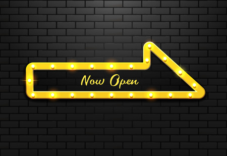 frame light sign arrow gold retro on background brick vector illustrationのイラスト素材