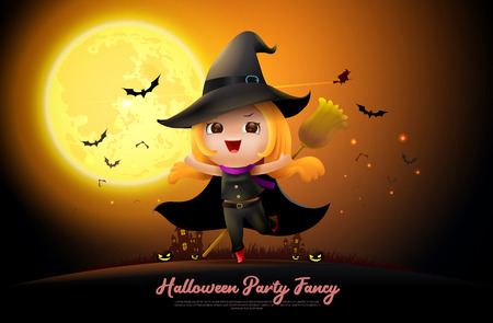 halloween night full moon party fancy vector illustrationのイラスト素材