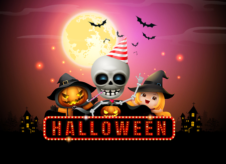 halloween night full moon party fancy sign vector illustrationのイラスト素材