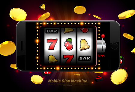 lucky slot machine casino on mobile phone with light background vector illustrationのイラスト素材