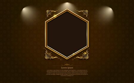 gold frame border octagon picture and pattern thai art vector illustrationのイラスト素材