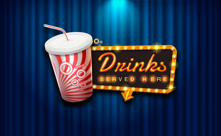 light sign beverage on curtain with spotlight background vector illustrationのイラスト素材