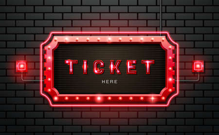 light neon sign ticket on brick wall background vector illustrationのイラスト素材
