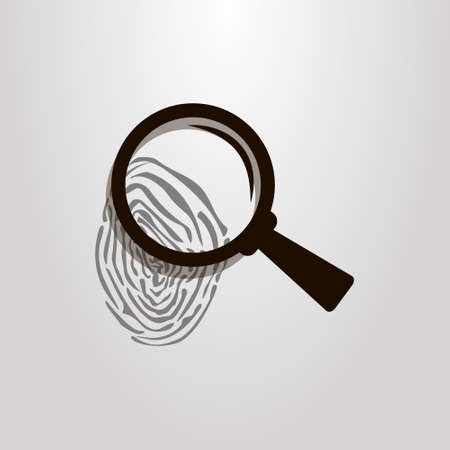 black and white simple vector icon of fingerprint and magnifying glassのイラスト素材