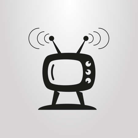 black and white simple flat art vector retro TV pictogramのイラスト素材