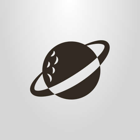 black and white simple vector pictogram of abstract saturn planetのイラスト素材