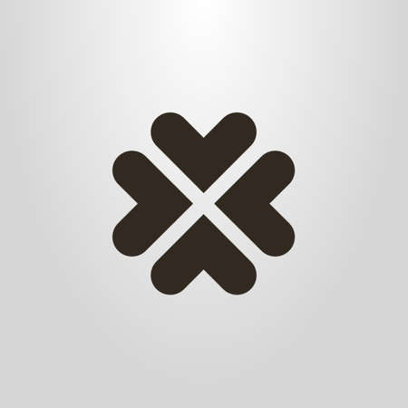 black and white geometric simple vector abstract pictogram of four heart-shaped leaves flowerのイラスト素材