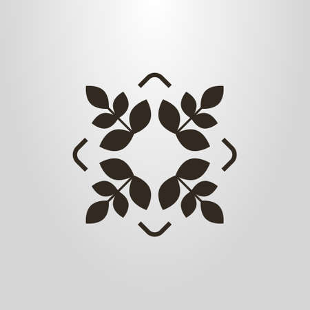black and white simple vector symmetrical pictogram of four branches a laurel wreathのイラスト素材
